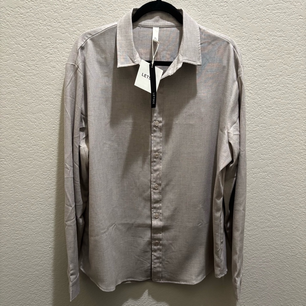 Letsee Light Tan Long Sleeve Button-Up Shirt Men’s XL